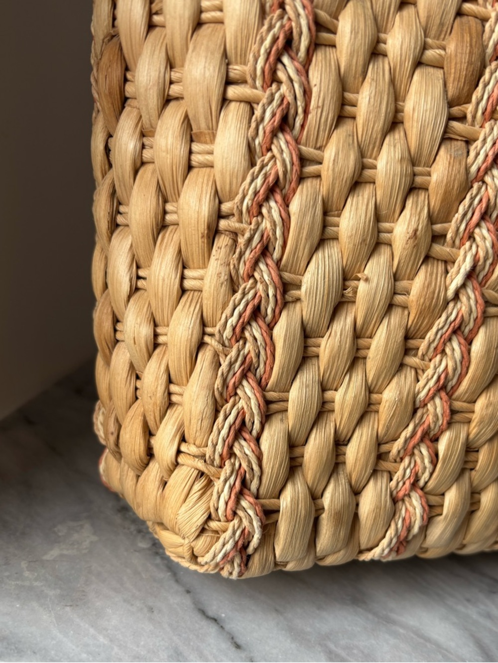 Vintage Straw Tote Handle Bag w Wicker Handles Top Zipper Beaded Handle Detail - Picture 3 of 16